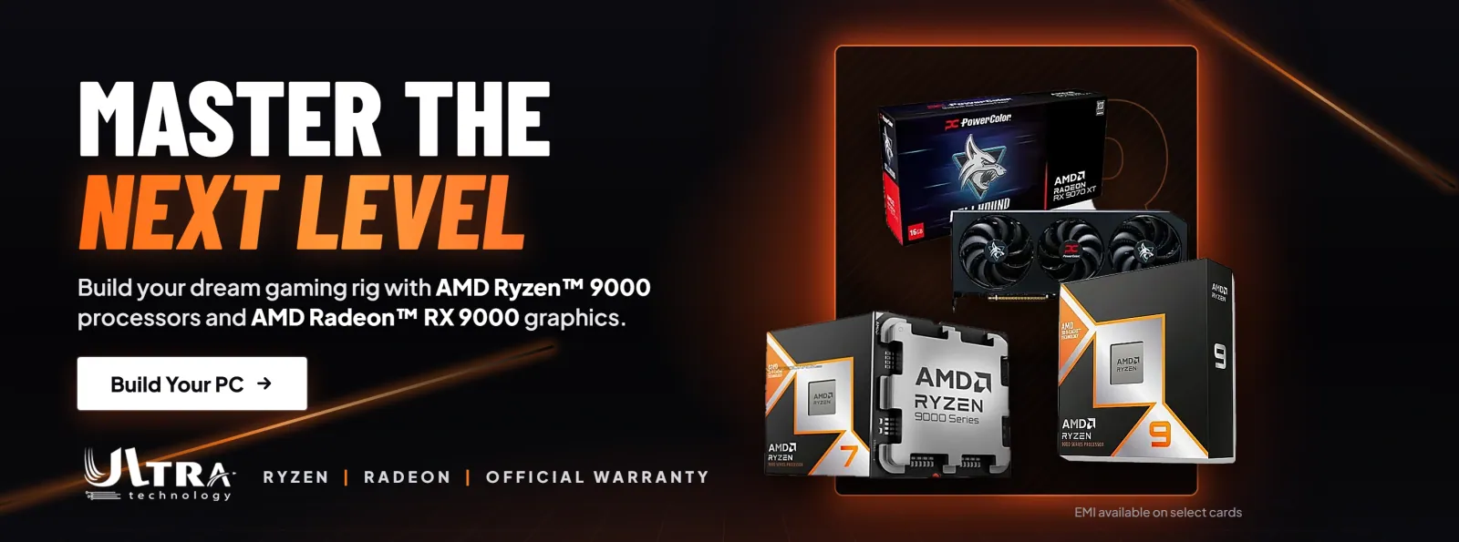Master the next level — build your gaming PC with AMD Ryzen 9000 and AMD Radeon RX 9000 in the PC Builder