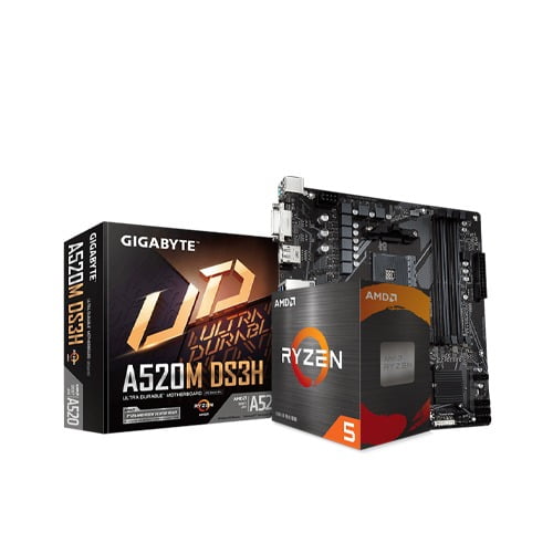 AMD RYZEN 5 5600G RADEON GRAPHICS PROCESSOR AND GIGABYTE A520M DS3H MICRO-ATX AMD AM4 MOTHERBOARD ( WITH PC )