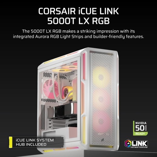 Corsair iCUE LINK 5000T LX RGB Mid-Tower High-Performance PC Case White