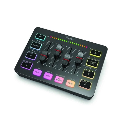 FIFINE AmpliGame SC3 Gaming Audio Mixer Streaming 4-Channel RGB Mixer