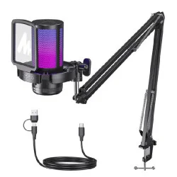 MAONO DGM20S USB Gaming Microphone with Noise Cancellation, RGB Lighting & Boom Arm
