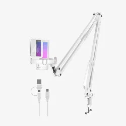 MAONO DGM20S USB Gaming Microphone White with Noise Cancellation, RGB Lighting & Boom Arm