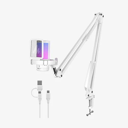 MAONO DGM20S USB Gaming Microphone White with Noise Cancellation, RGB Lighting & Boom Arm