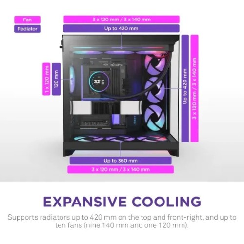 NZXT H9 Flow RGB+ (2025) Dual-Chamber Mid-Tower ATX Airflow Casing - Black