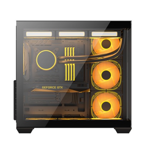 PC POWER PP-GS700 BK DARK WOOD Casing  7 ARGB FANS WITH 650 PSU