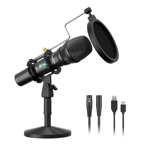 Maono USB/XLR Dynamic Microphone All Metal With One-Touch Mute Headphone  Jack