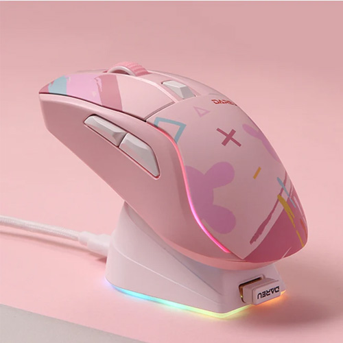 Dareu A950 Pink Tri-Mode Gaming Mouse With Charging Dock