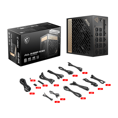 MSI MEG Ai1300P PCIE 5 80 Plus PLATINUM Full Modular Power Supply MSI MEG Ai1300P PCIE 5 80 Plus PLATINUM Full Modular Power Supply