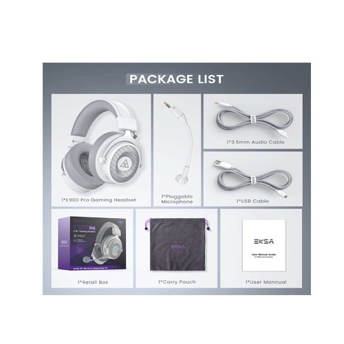 EKSA E900 Pro white Noise Cancelling 7.1 Surround Sound Gaming Headset