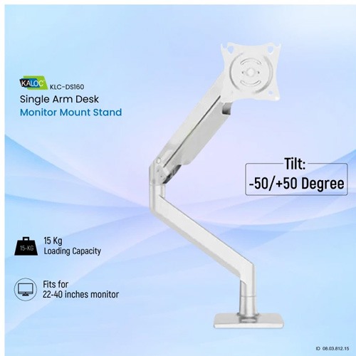Kaloc KLC-DS160 22-40 inch Silver Adjustable Single Arm Monitor Mount Stand